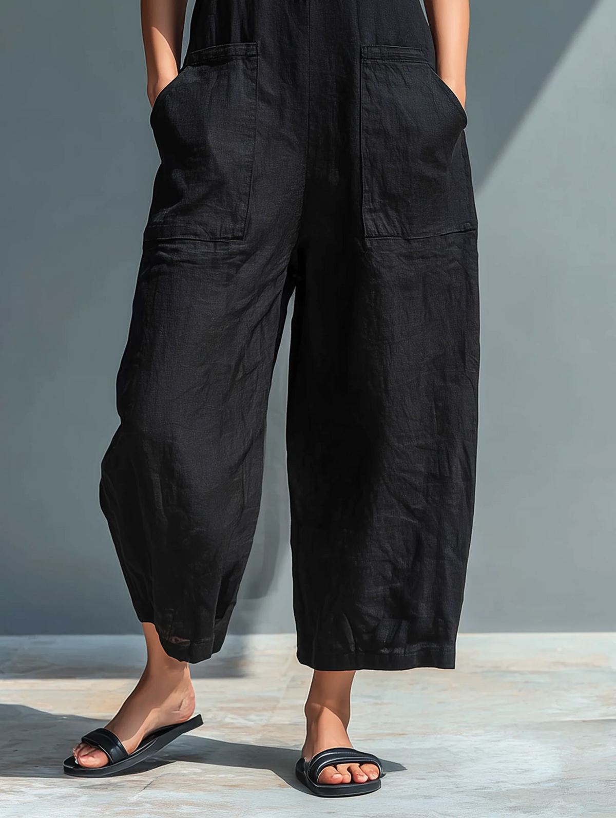 WOMEN'S MINIMALIST LINEN-BLEND JUMPSUIT