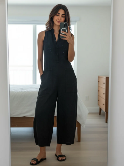 WOMEN'S MINIMALIST LINEN-BLEND JUMPSUIT